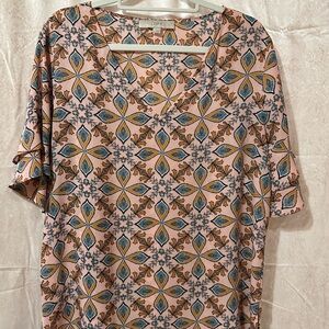 LOFT Women's Geometric Floral Blouse - Pink, Blue, Orange